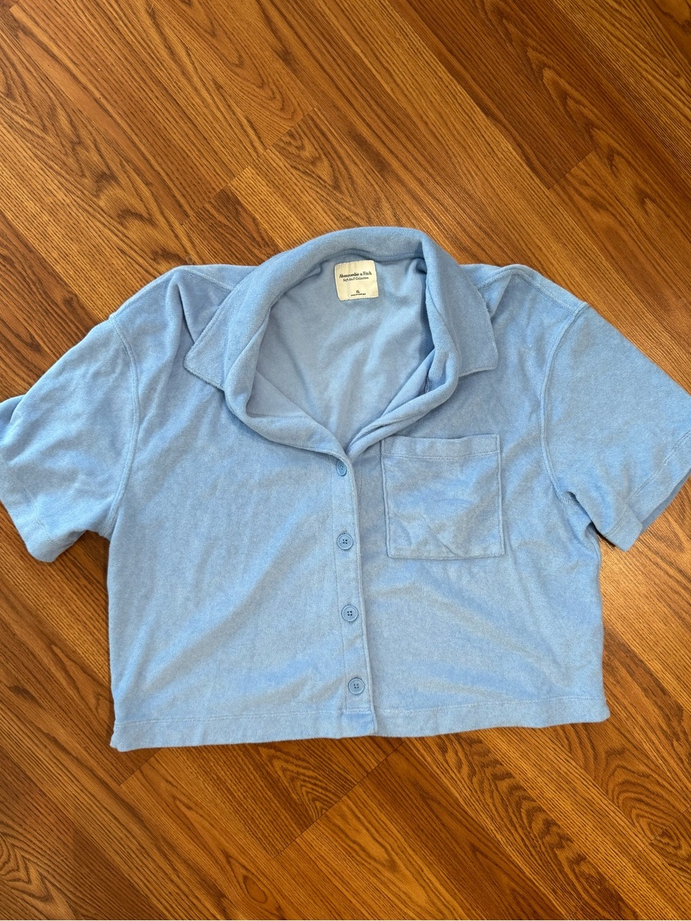 Abercrombie & Fitch Terry Cloth Button Up Top XL Blue Cropped Lounge
